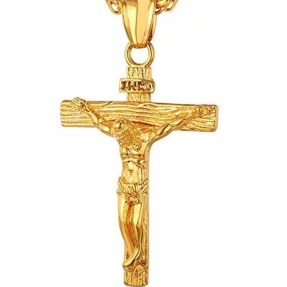 New 18k gold cross necklace for men women - Picture 1 of 3